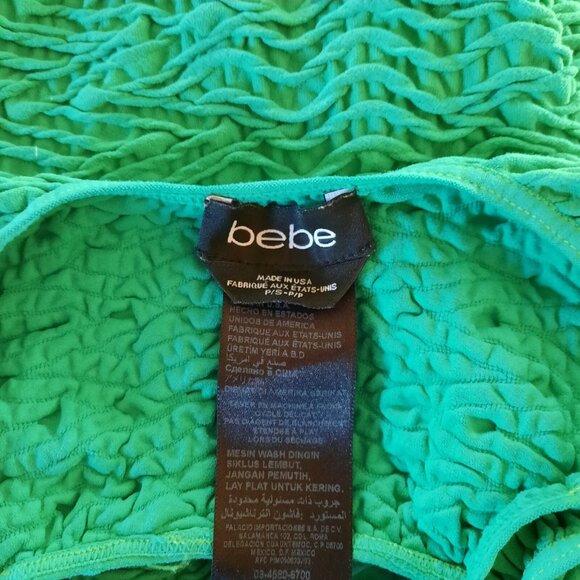 Y2K Bebe Cutout Bodycon Tank Dress size S Sleeveless Green Stretch Textured Mini - Picture 4 of 4